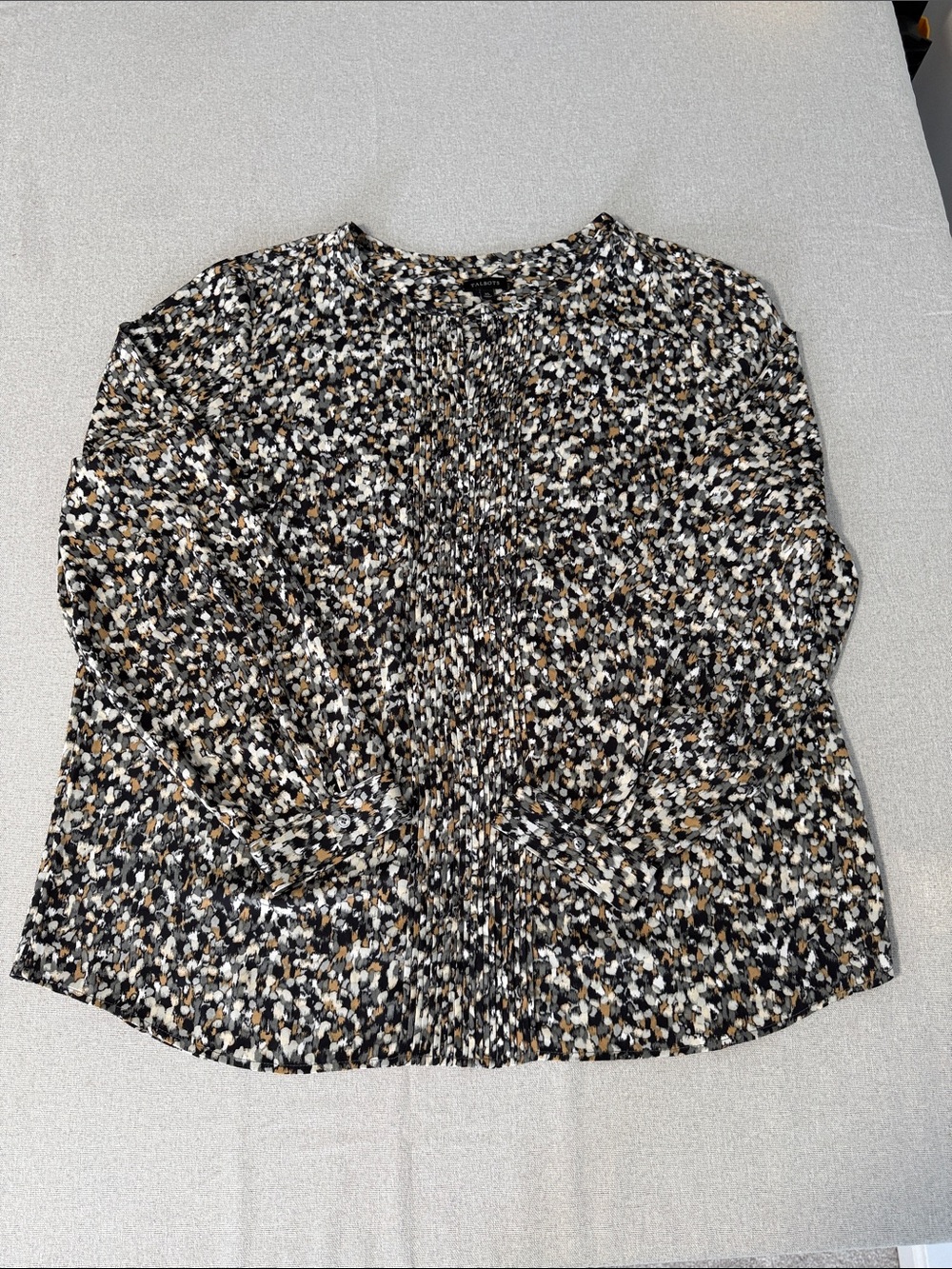 Talbots Black, White & Tan Printed Long-Sleeve Blouse SZXL - Picture 14 of 14